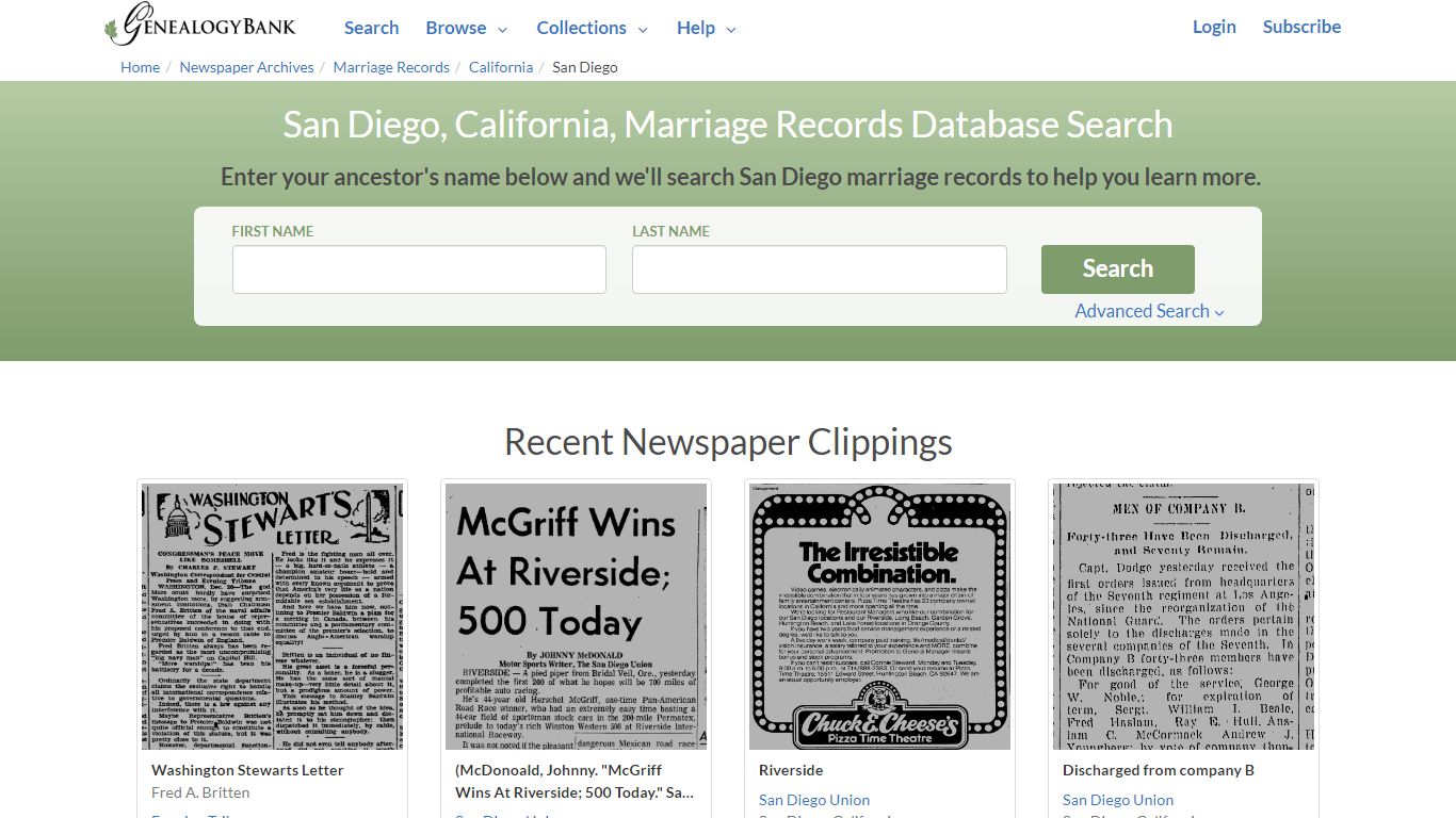 San Diego Marriage Records - genealogybank.com